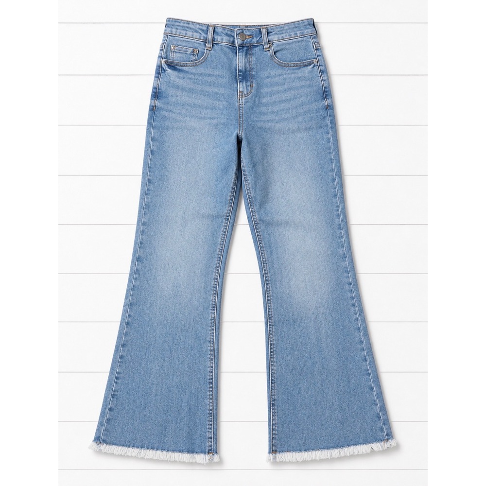 Urban Bliss Womens High Rise Wide Leg Jeans Light Wash Raw Fray Hem Blue Size 8